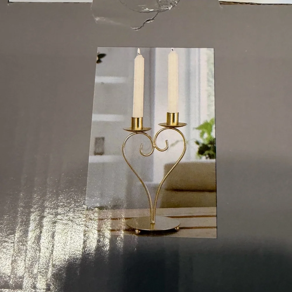 Gold Heart Metal Taper Candle Holder - Home Accents